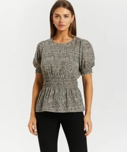 Atmos&Here Maria Shirred Waist Top Mini Animal
