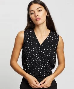 Atmos&Here Spotty Button Front Top Black & White Spot