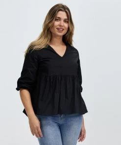 Atmos&Here Tamika Puff Sleeve Smock Blouse Black