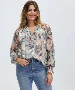 Atmos&Here Clara Tie Neck Paisley Blouse White Paisley