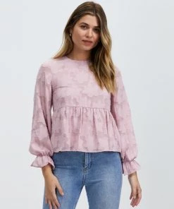 Atmos&Here Isabelle Floral Burn Out Blouse Blush Pink