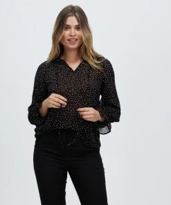 Atmos&Here Greta Blouson Sleeve Blouse Black Polkadot