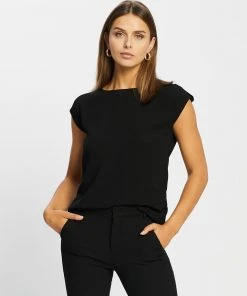 Atmos&Here Bianca Button Tab Woven Tee Black