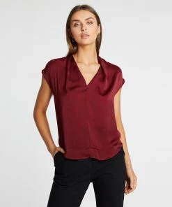 Atmos&Here Annette V Neck Blouse Burgundy