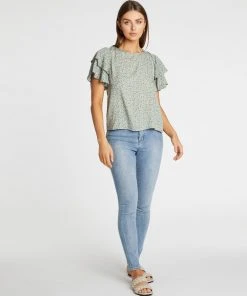 Atmos&Here Ruthie Layered Flutter Sleeve Blouse Green Floral -Deals The Style Setters Store http3A2F2Fstatic.theiconic.com .au2Fp2Fatmos here 0909 0529531 5