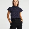 Atmos&Here Fia Flutter Sleeve Blouse Navy Polkadot