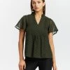 Atmos&Here Carolyn Dobby Flutter Sleeve Blouse Khaki