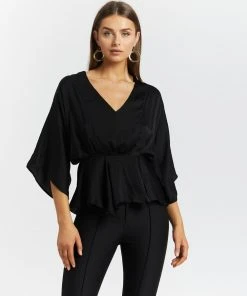 Atmos&Here Emma Drape Front Blouse Black