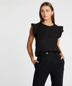 Atmos&Here Frida Frill Sleeve Blouse Black