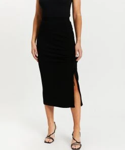 Atmos&Here Alessia Ruched Side Midi Skirt Black