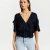 Atmos&Here Tina V-Neck Wrap Blouse Navy