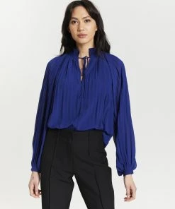 Atmos&Here Wynn Blouson Sleeve Blouse Cobalt Chiffon