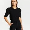 Atmos&Here Zali Puff Sleeve Dobby Top Black