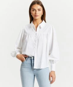 Atmos&Here Bea Linen Blend Button Front Shirt White