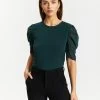 Atmos&Here Zali Puff Sleeve Dobby Top Forest Green