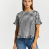 Atmos&Here Annika Frill Sleeve Top Black Gingham