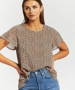 Atmos&Here Vivia Flutter Sleeve Blouse Beige Speckle -Deals The Style Setters Store http3A2F2Fstatic.theiconic.com .au2Fp2Fatmos here 2076 0410231 4