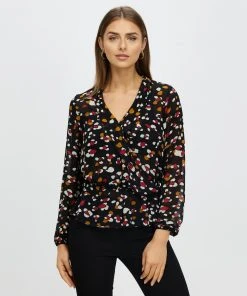 Atmos&Here Nellie Wrap Blouse Black Print