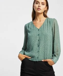 Atmos&Here Layla Button Front Blouse Green Spot