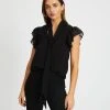 Atmos&Here Harper Tie Neck Blouse Black Dobby