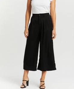 Atmos&Here Ballerini Cropped Wide Leg Pants Solid Black