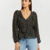 Atmos&Here Andy Puff Sleeve Frill Blouse Black Floral