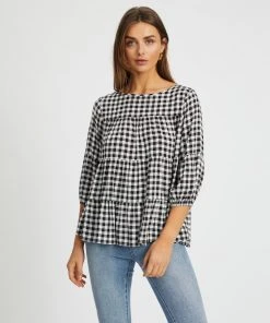 Atmos&Here Rosie Smock Blouse Black Gingham