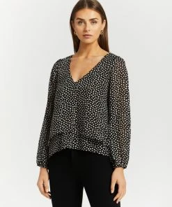 Atmos&Here Amara Hem Layer Blouse Mono Speckle Print