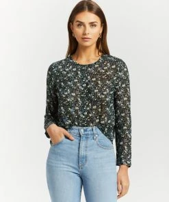 Atmos&Here Penelope Pleat Front Blouse Black Floral