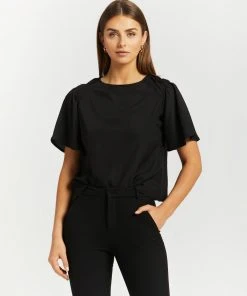 Atmos&Here Emily Flutter Sleeve Blouse Black