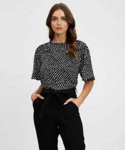 Atmos&Here Mia High Neck Blouse Black Speckle