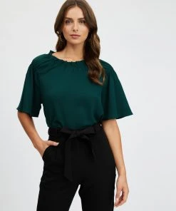 Atmos&Here Mia High Neck Blouse Forest Green
