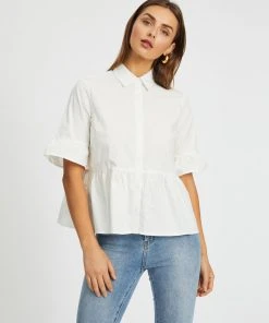 Atmos&Here Dylan Frill Sleeve Shirt White