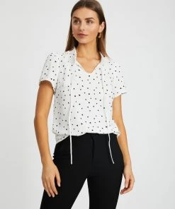 Atmos&Here Camilla Flutter Sleeve Blouse White Hearts