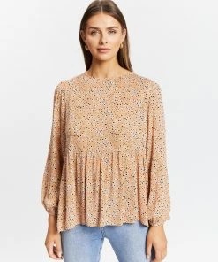 Atmos&Here Belle Puff Sleeve Smock Top Rust Floral