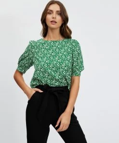 Atmos&Here Elise Blouse Green Floral