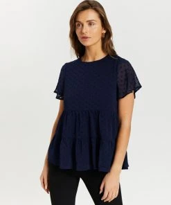 Atmos&Here Emmery Dobby Smock Blouse Navy