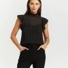 Atmos&Here Isla High Neck Ruffle Blouse Black Spot