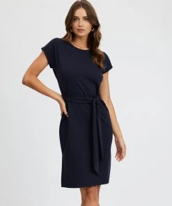 Atmos&Here Skyler Tie Midi Dress Navy