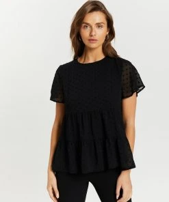 Atmos&Here Emmery Dobby Smock Blouse Black