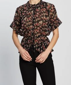Atmos&Here Kailyn Gathered Waist Top Midnight Floral