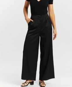 Atmos&Here Sia Pleat Front Wide Leg Pants Black