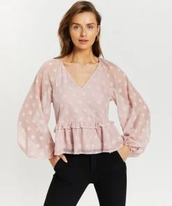 Atmos&Here Ash V-Neck Dobby Blouse Blush Pink