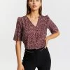 Atmos&Here Yvette V-Neck Blouse Burgundy Speckle