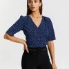 Atmos&Here Yvette V-Neck Blouse Navy Polkadot
