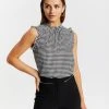 Atmos&Here Jelena High Neck Frill Sleeve Top Houndstooth