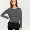 Atmos&Here Dominique Knitted Woven Panel Top Black Stripe