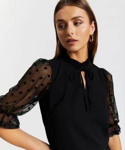 Atmos&Here Lia Contrast Puff Sleeve Blouse Black -Deals The Style Setters Store http3A2F2Fstatic.theiconic.com .au2Fp2Fatmos here 3735 0927331 4