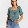 Atmos&Here Hazel Square Neck Top Green Leopard