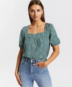 Atmos&Here Hazel Square Neck Top Green Leopard